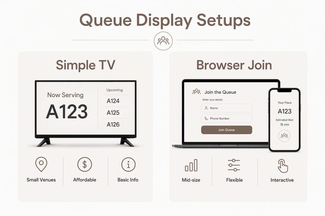 Infographic comparing queue display setups