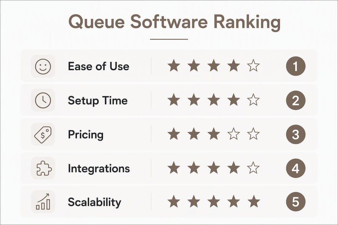 Infographic showing ranked features of queue software
