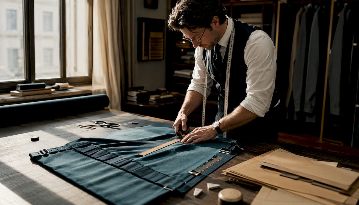 Close-up of tailoring authentic Gurkha trousers