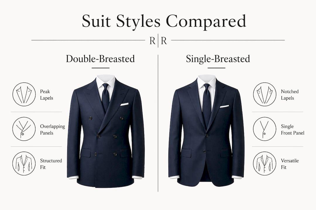 Infographic comparing double-breasted and single-breasted suits