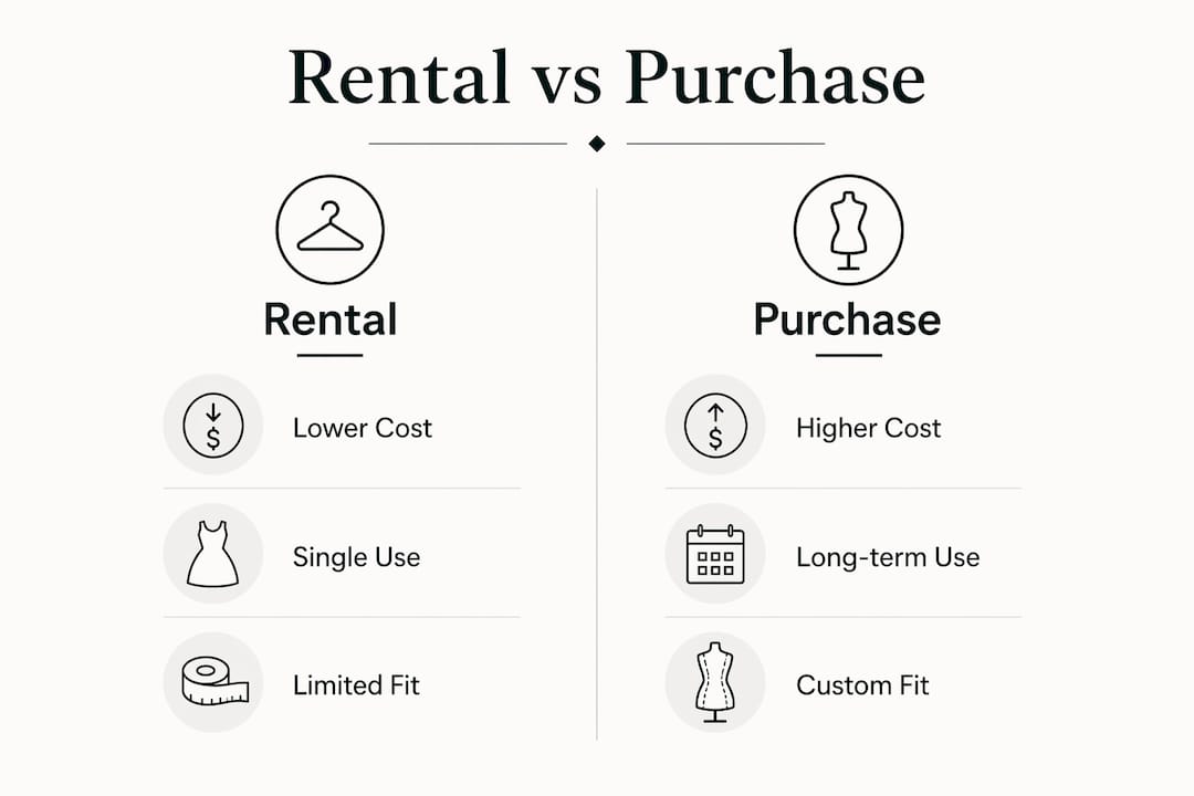 Infographic comparing tuxedo rental and purchase