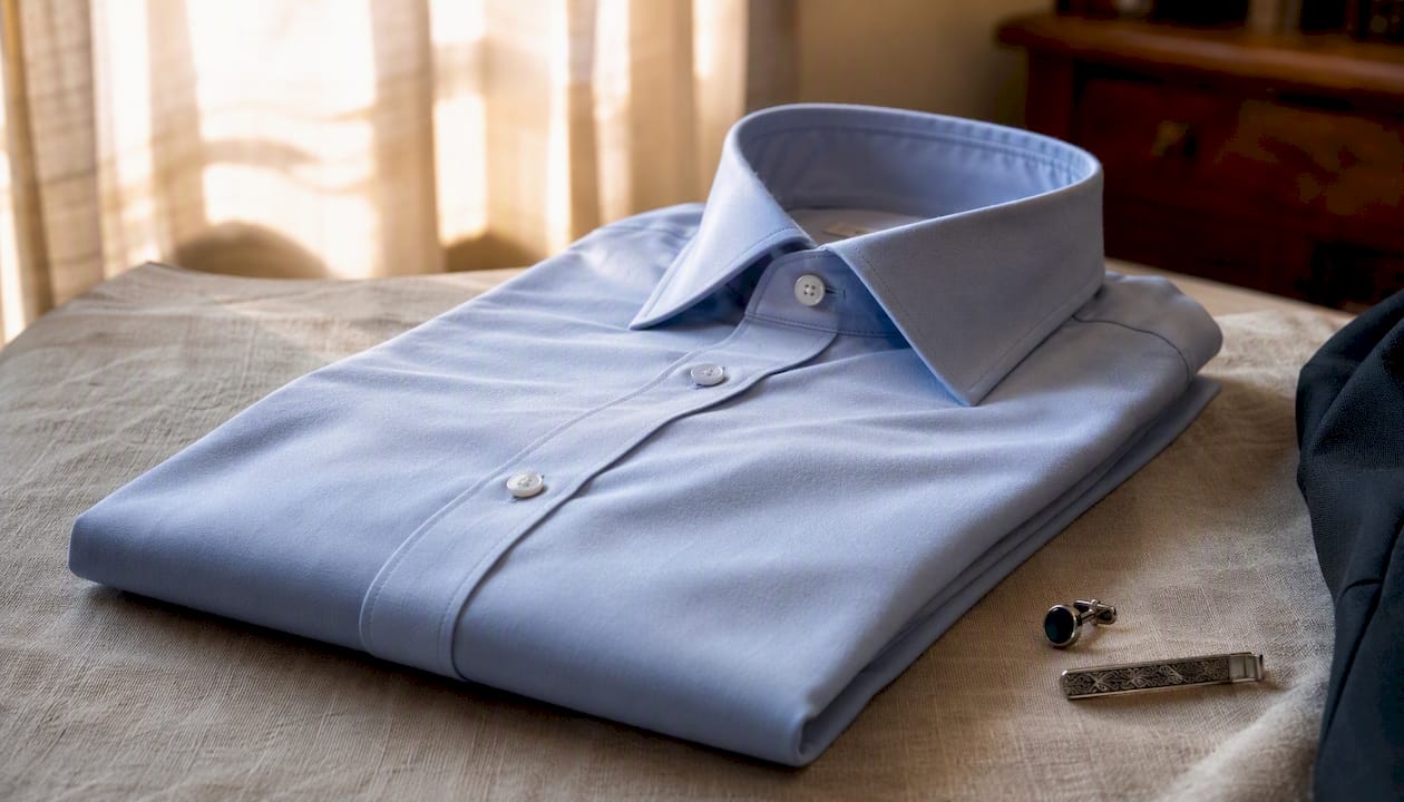 Close-up of standard placket shirt front with buttons