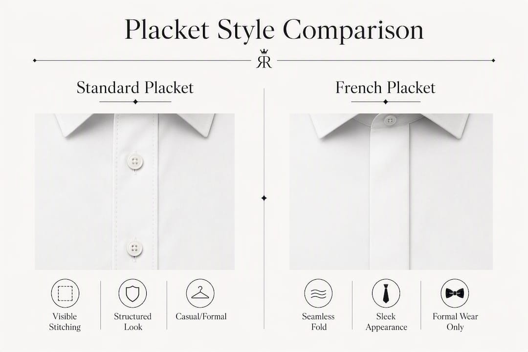 Infographic comparing French and standard shirt plackets