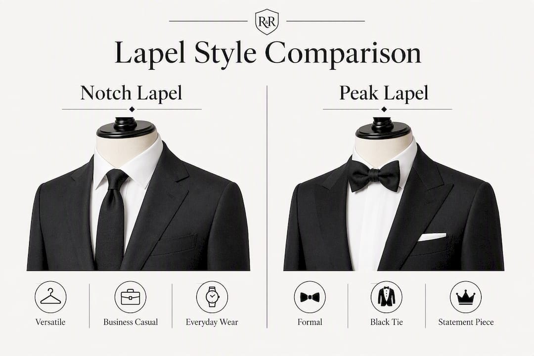Infographic comparing notch and peak lapels