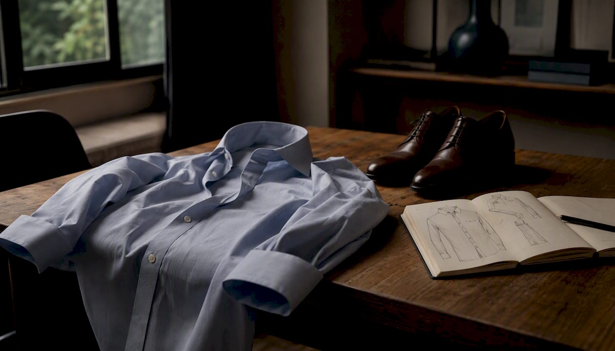 Rolled barrel cuff dress shirt on desk