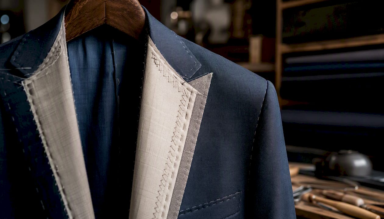 Full canvas suit jacket lapel with pad-stitching