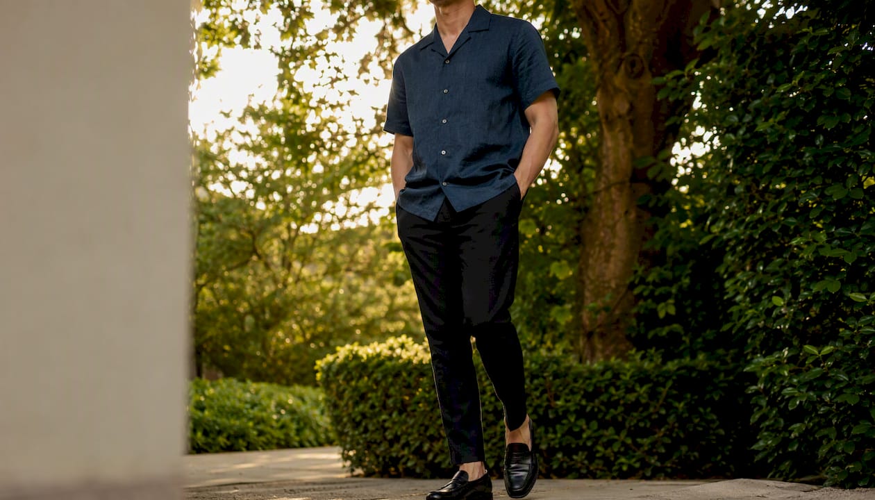 Chambray camp collar shirt smart casual outfit