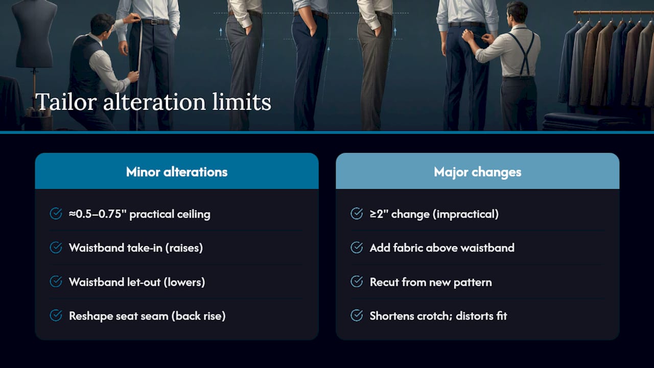 Diagram of tailor rise alteration limits and methods
