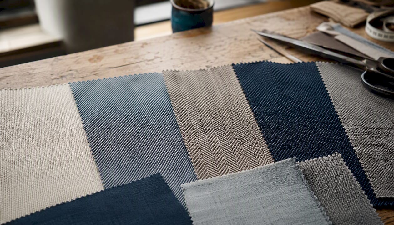 Close-up of various suit fabric weave textures