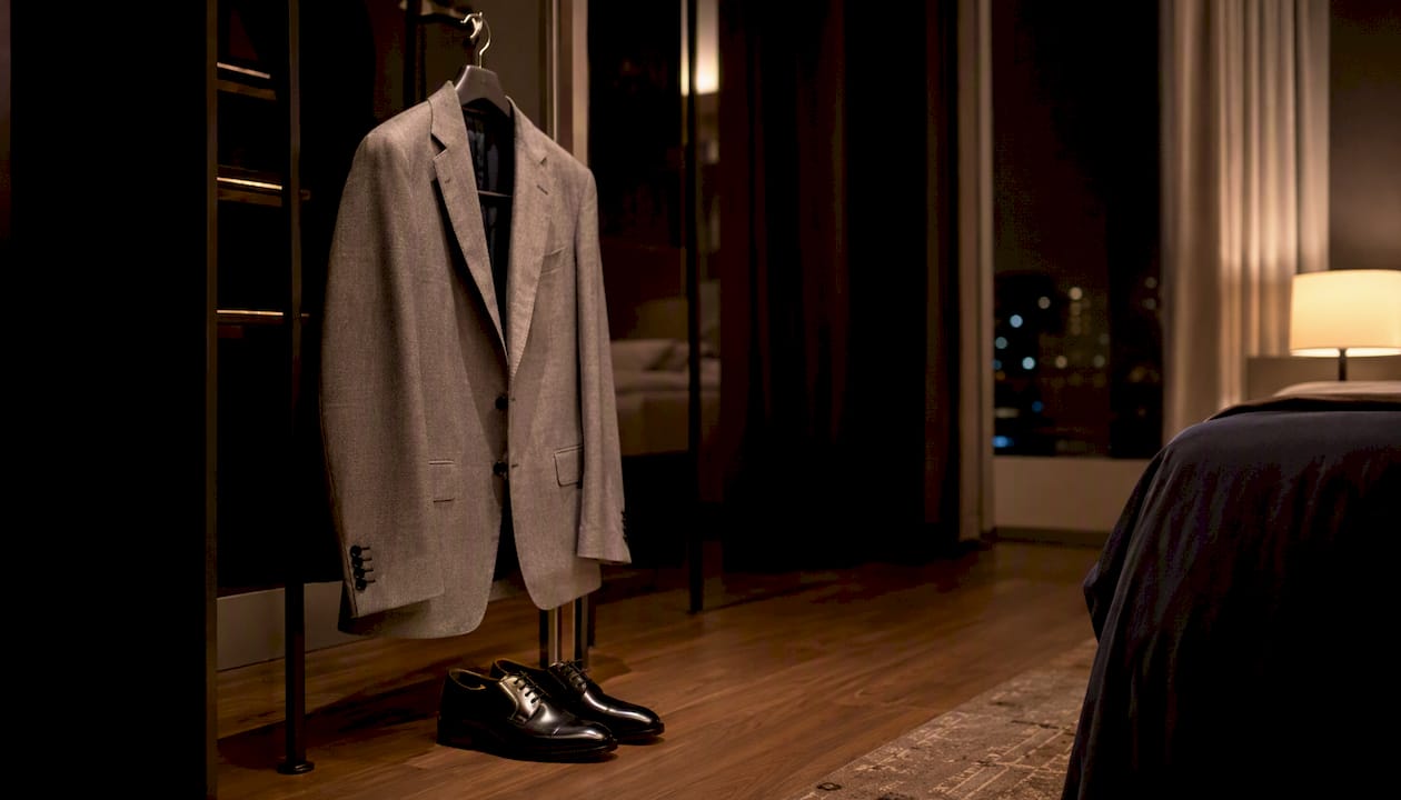 Blazer and shoes on chair outdoors