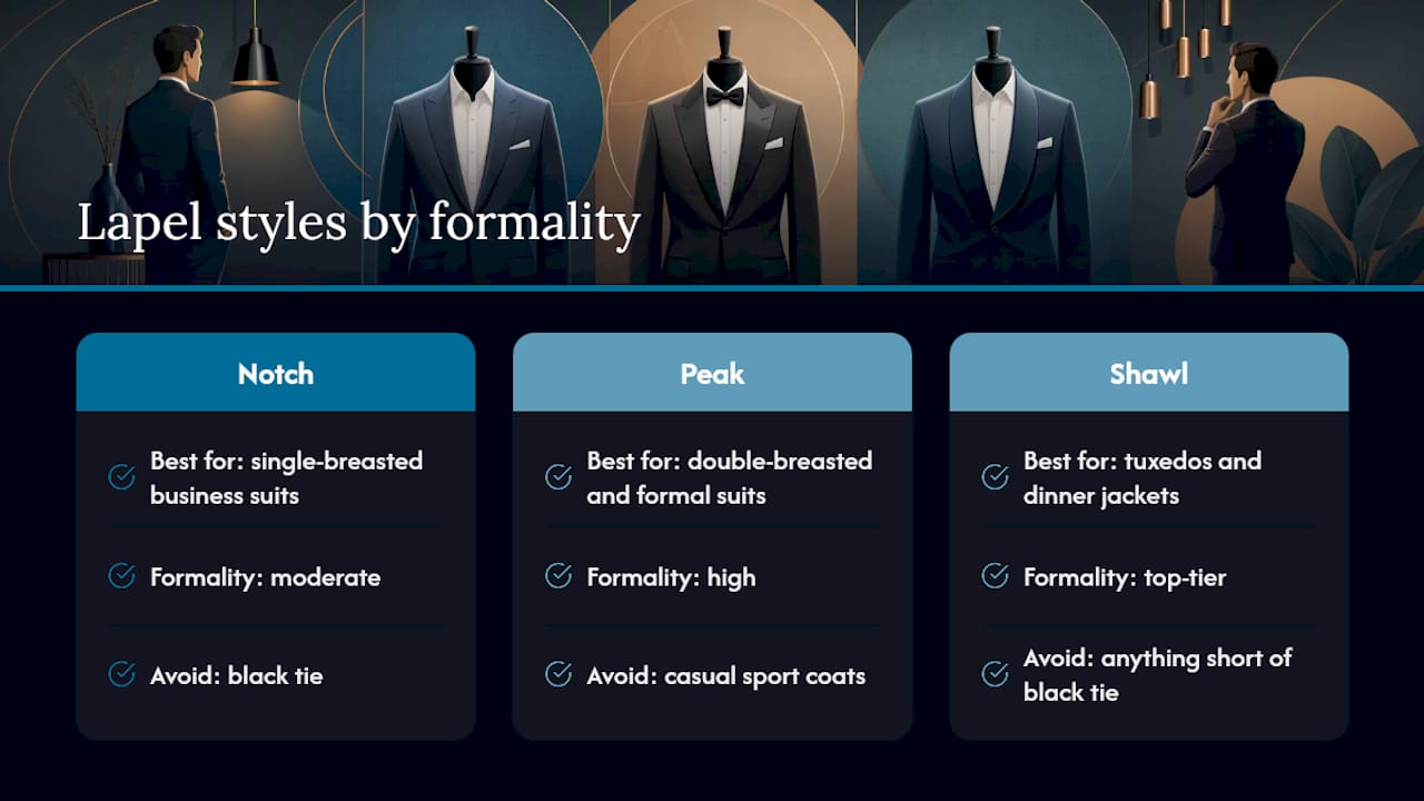 Diagram comparing lapel styles and formality