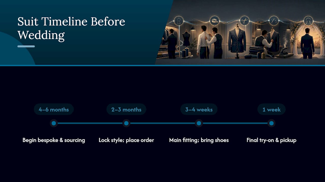 Wedding suit tailoring timeline infographic