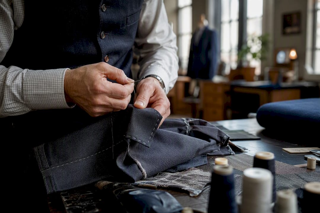 Tailor stitching pocket bag to waistband curtain
