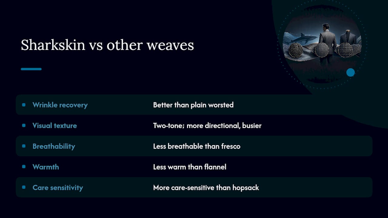 Diagram comparing sharkskin and other suiting fabrics