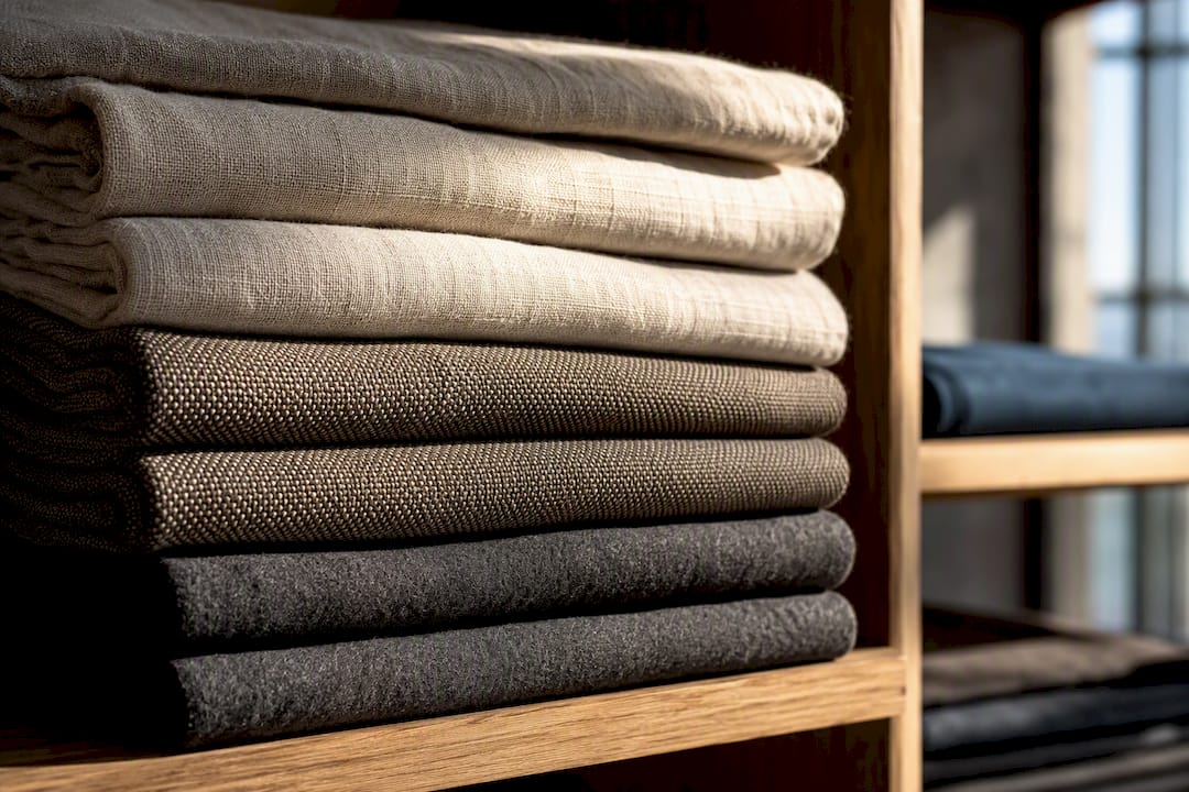 Seasonal tailoring fabrics arranged in layers