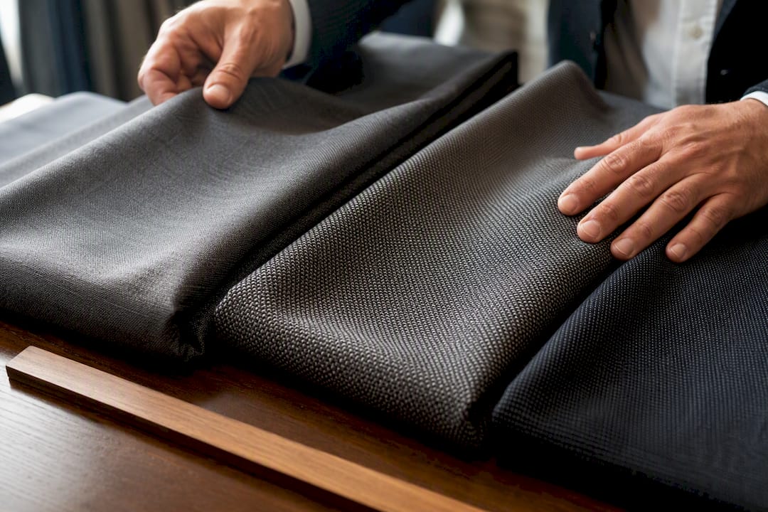 Contrasting suit cloths showing different visual width