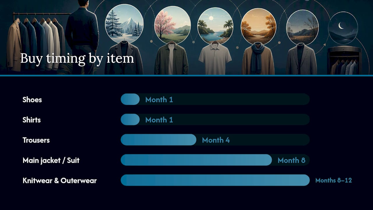 How to build a capsule wardrobe: buy order, timing and the wardrobe audit — overview diagram