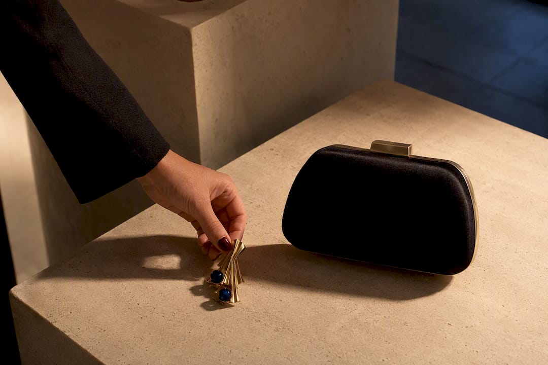 Evening clutch and statement earrings