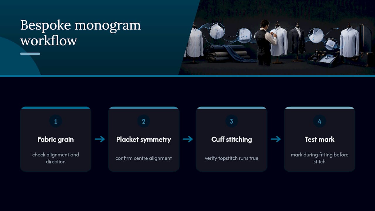 Bespoke tailor monogram placement workflow
