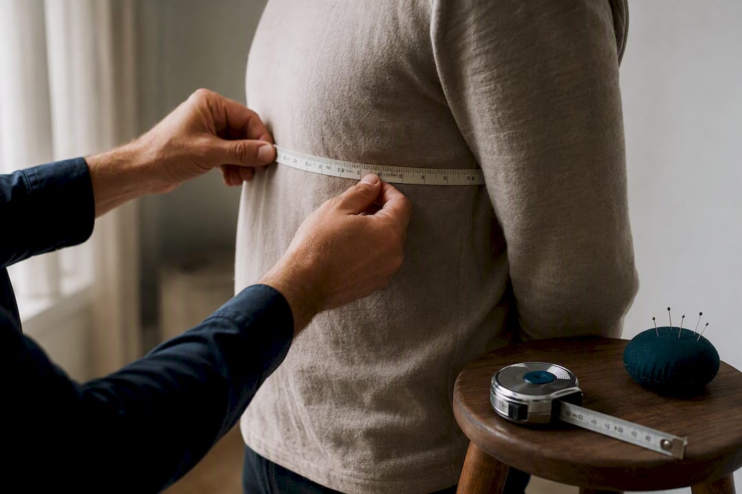 Soft tape measuring a client's torso