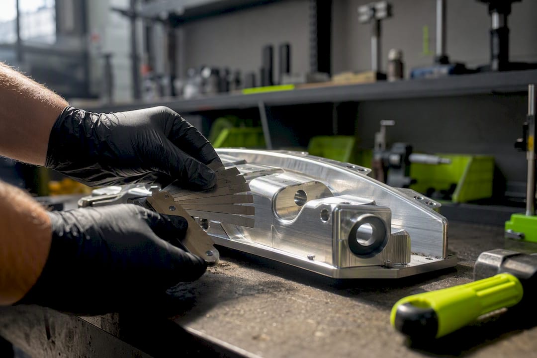 Hands comparing surface finish with comparator plates