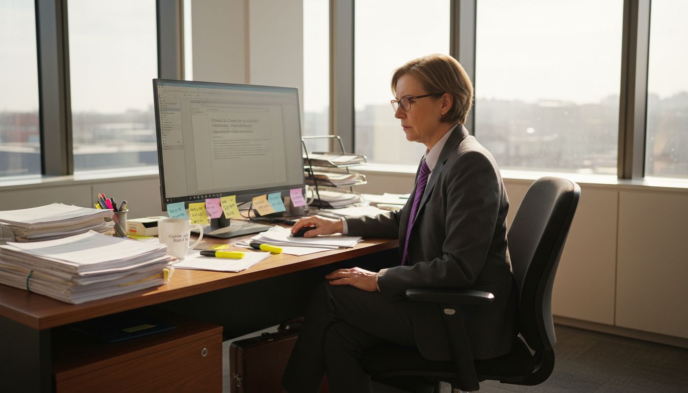 Compliance officer reviewing fintech documents