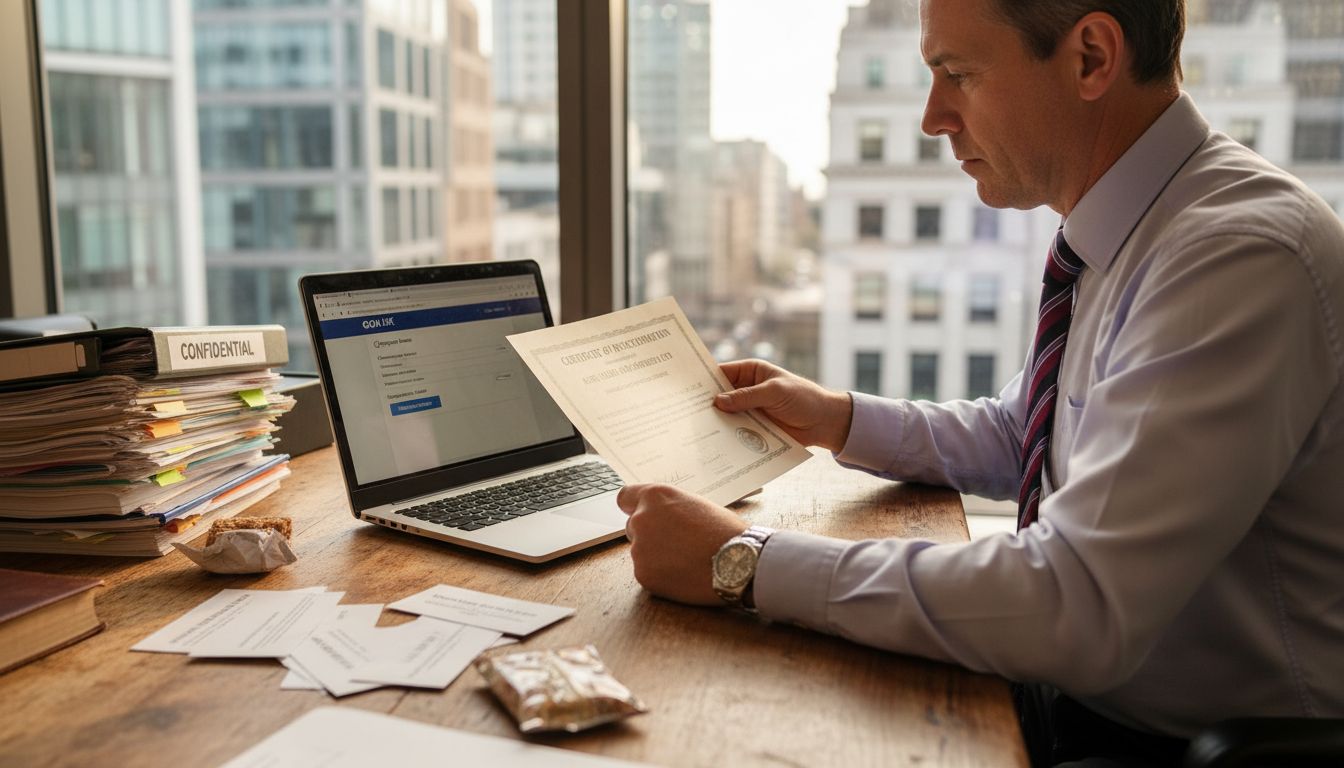 Lawyer checks credentials with client files