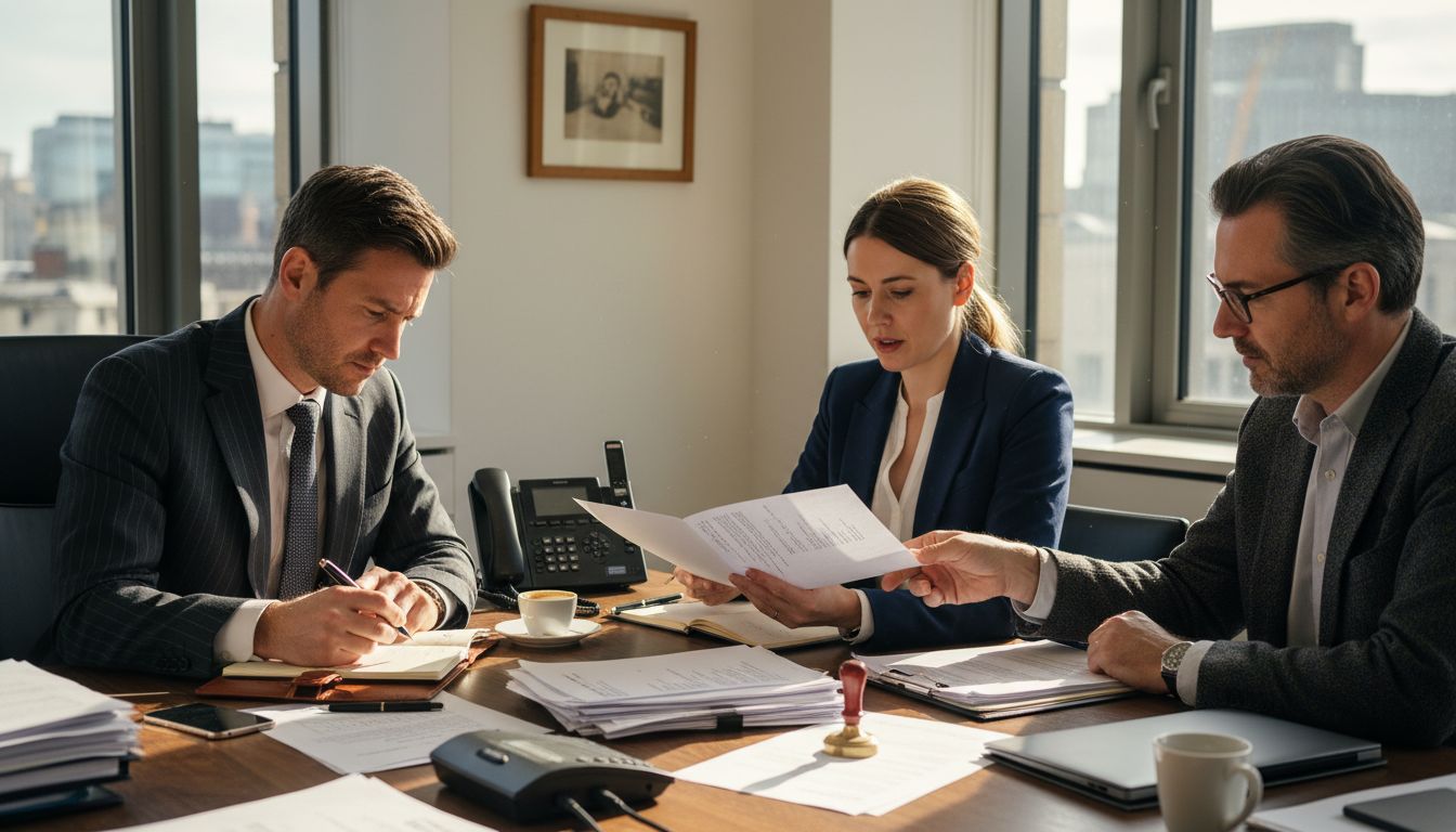 Legal team reviews international licence paperwork
