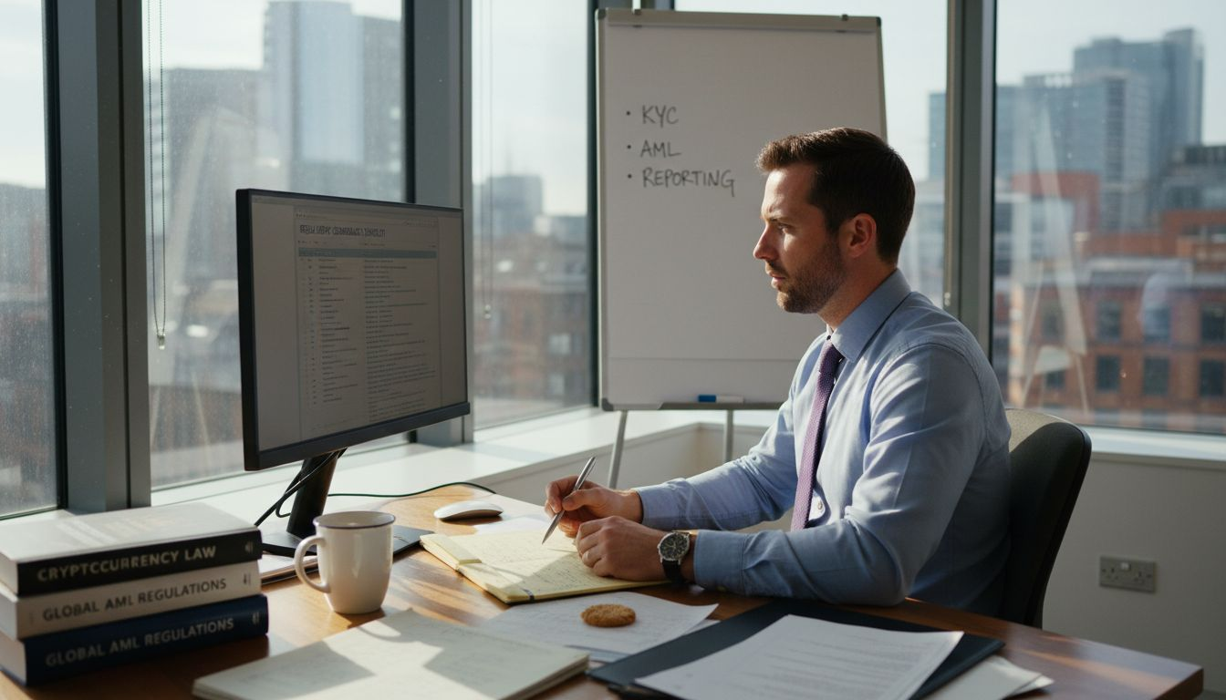 Compliance officer reviews crypto compliance checklist