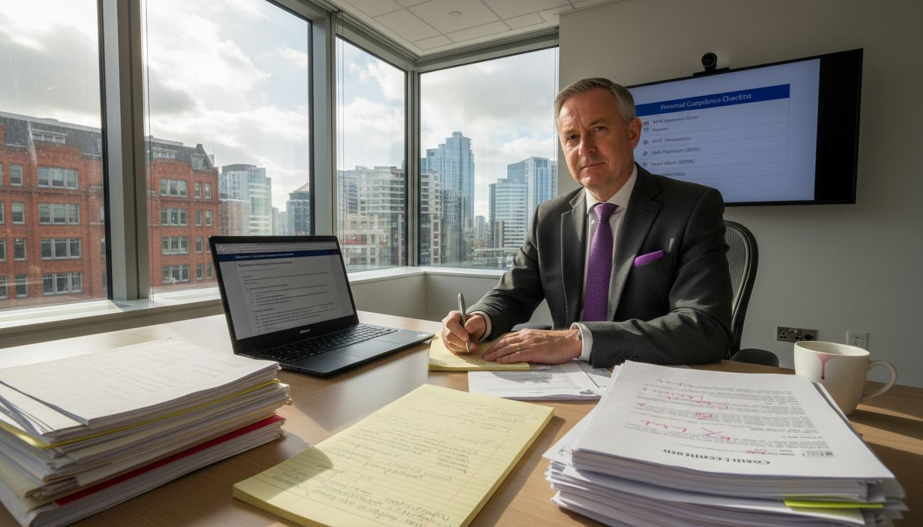 Compliance officer reviewing fintech regulations