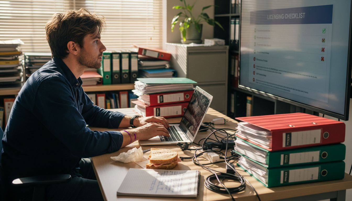 Associate working on licensing compliance tasks