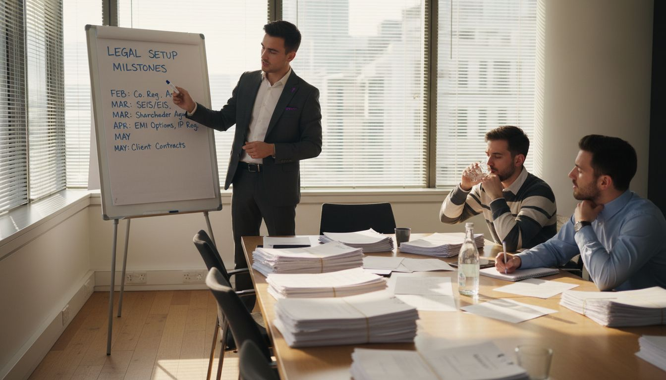 Startup team learning legal setup steps