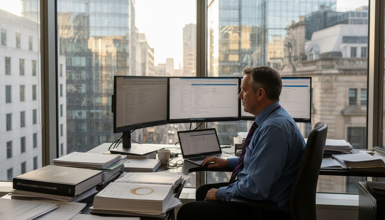 Compliance officer reviewing financial regulations