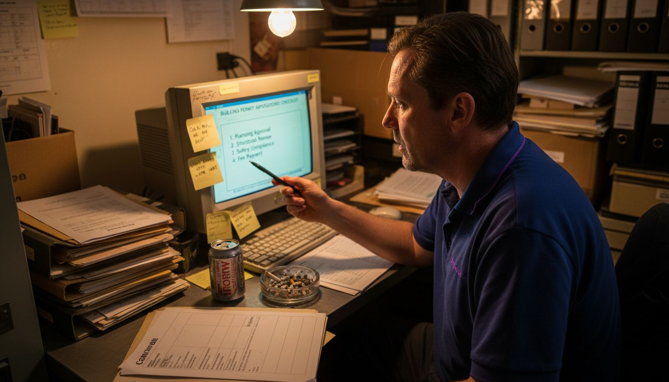 Administrator organizing license applications and paperwork