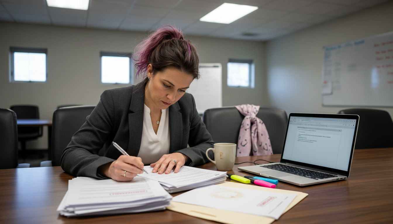 Officer preparing key compliance documents