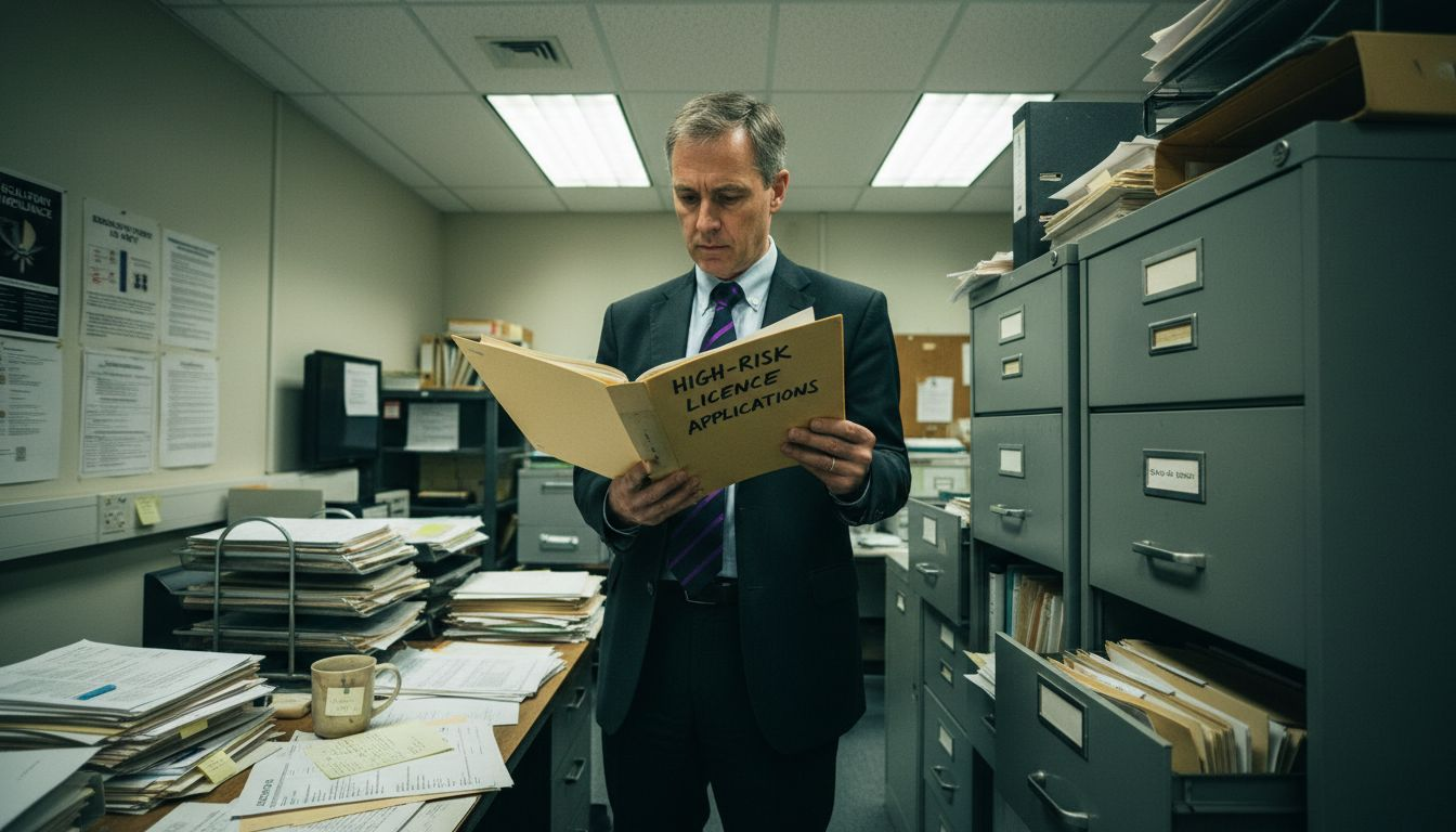 Compliance officer reviewing licensing applications