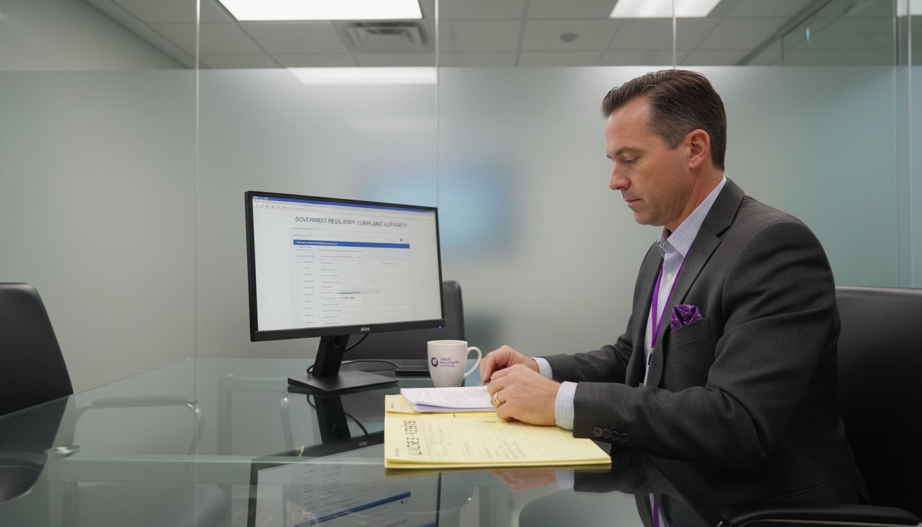 Compliance officer checking regulatory licenses