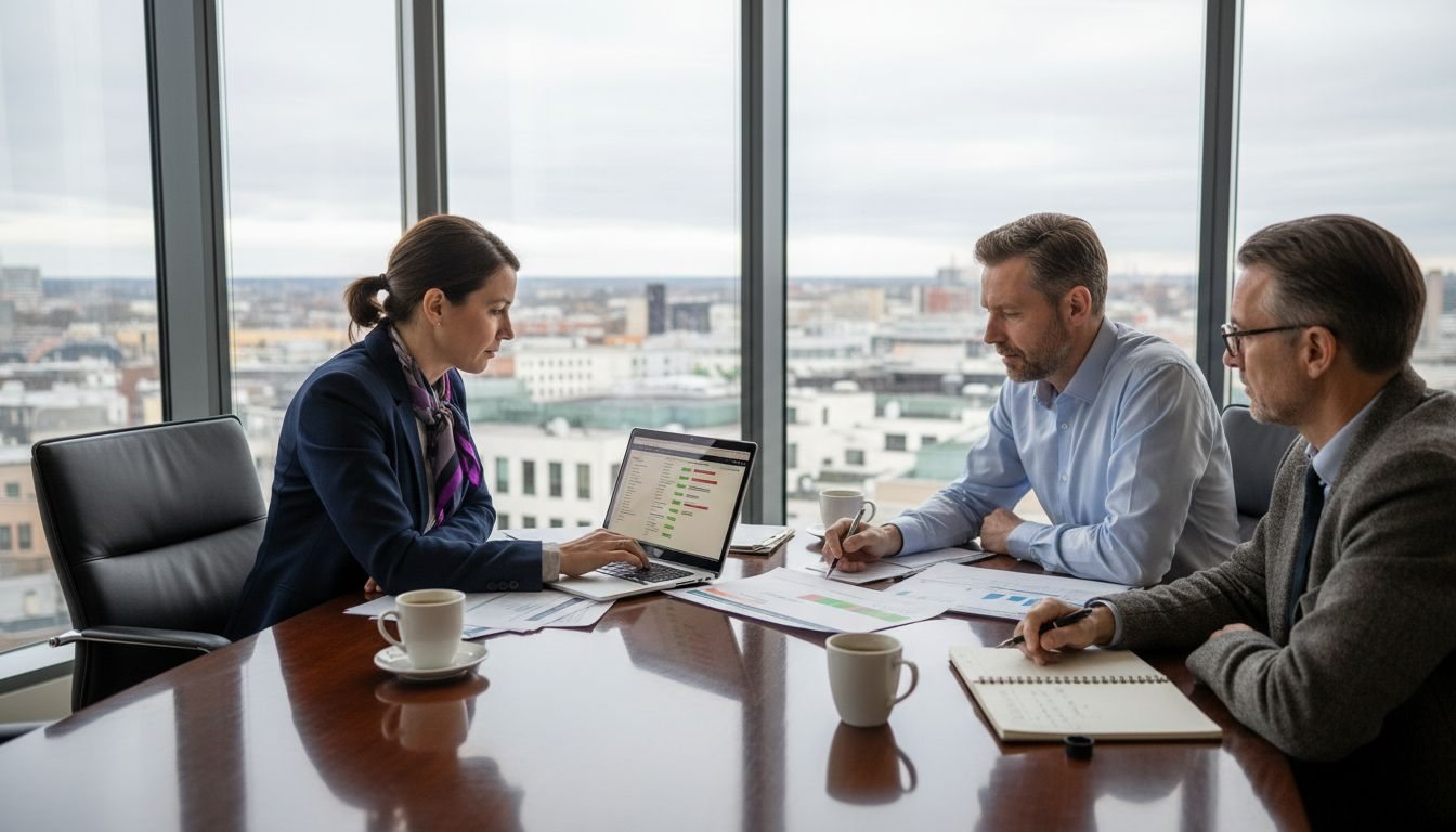 Team reviewing compliance checklists in office