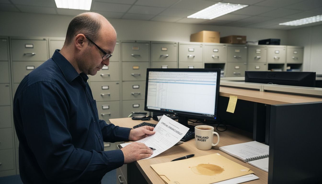 Compliance officer examining crypto regulation paperwork