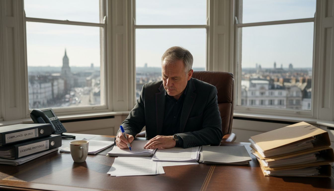 Legal advisor reviewing licensing forms