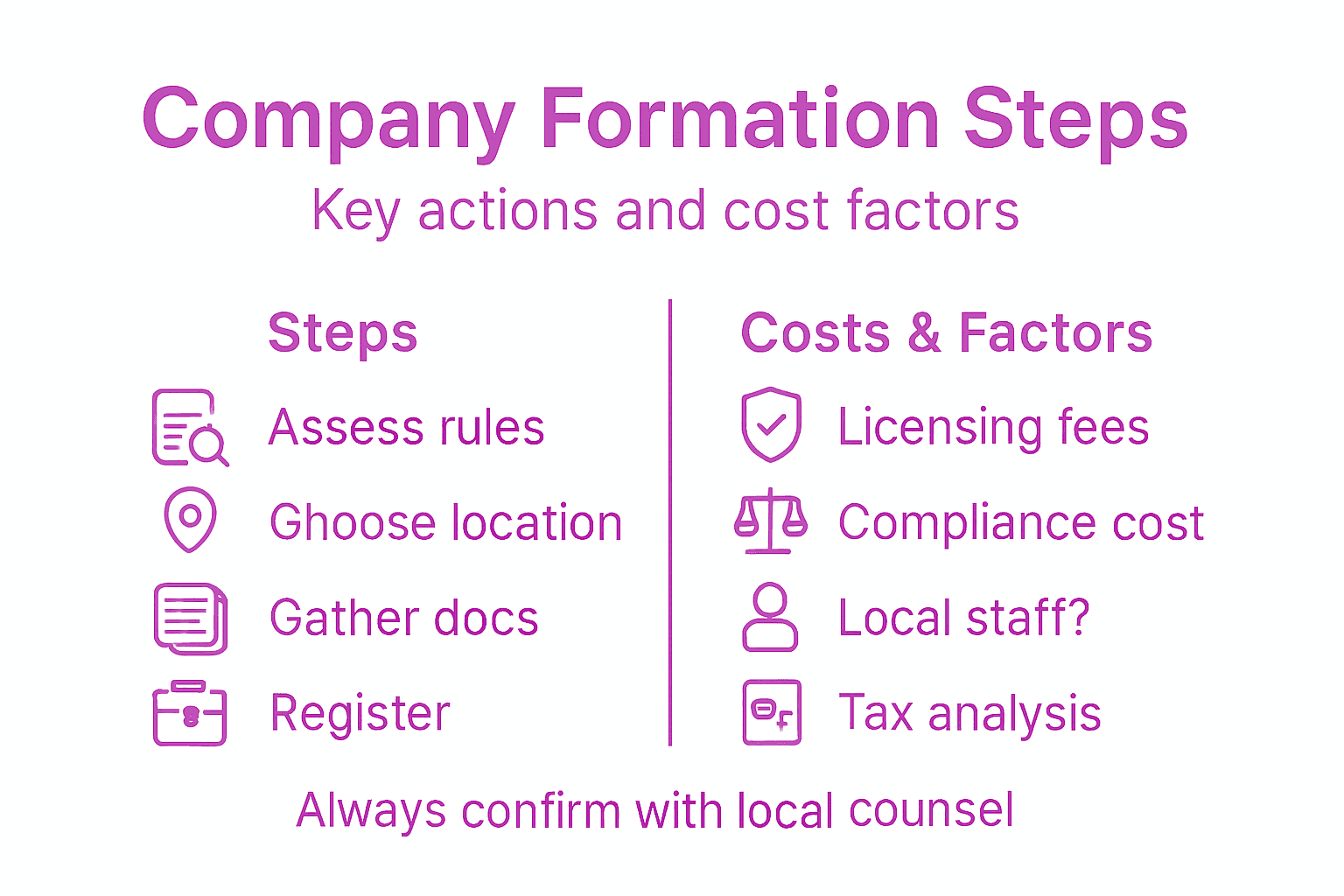 Infographic showing company formation steps and costs