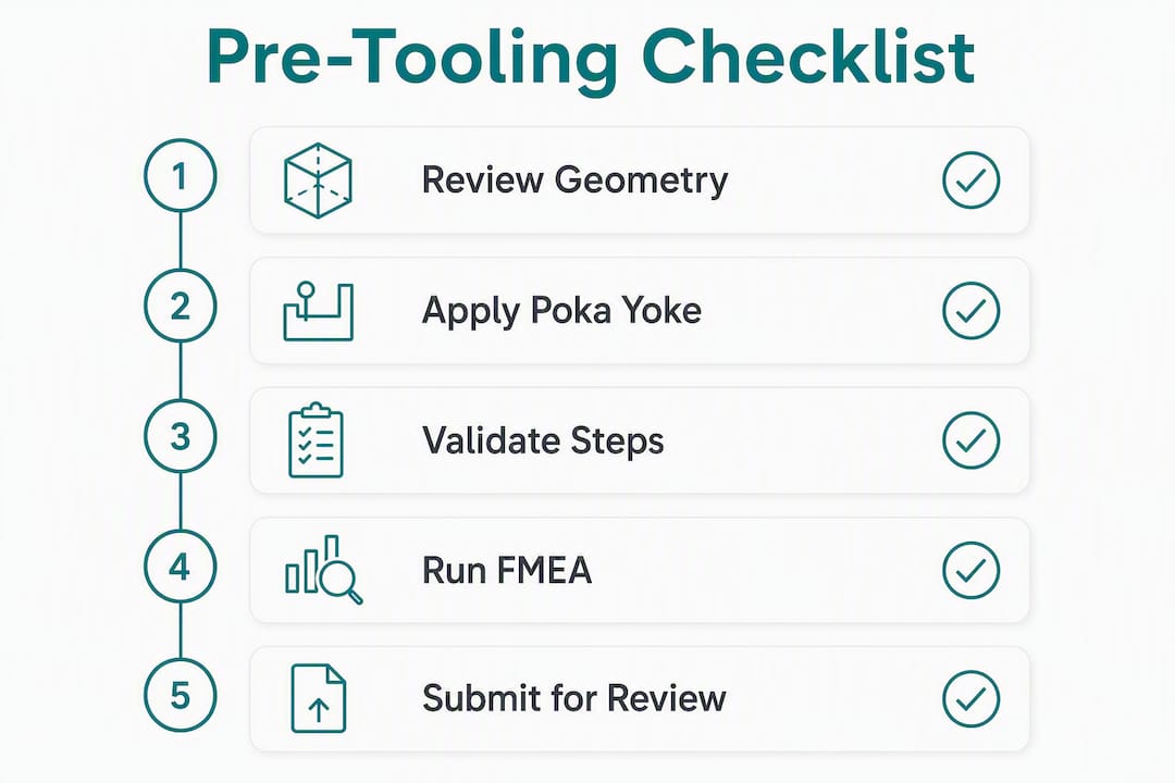 Infographic showing pre-tooling CAD checklist steps