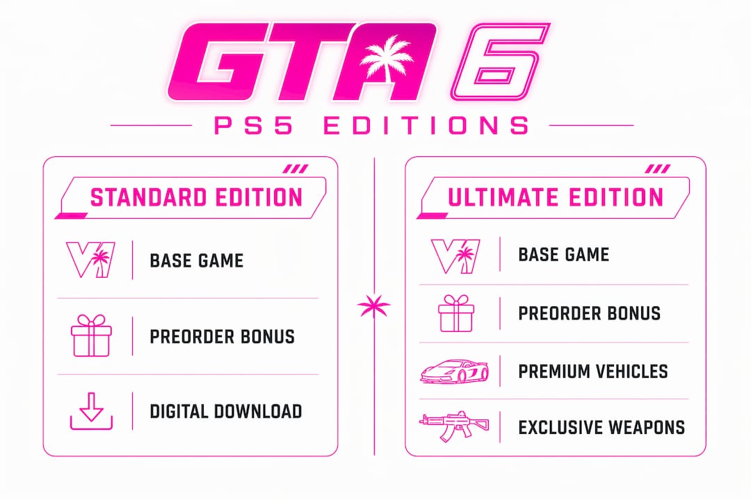 Infographic comparing GTA 6 PS5 Standard and Ultimate editions