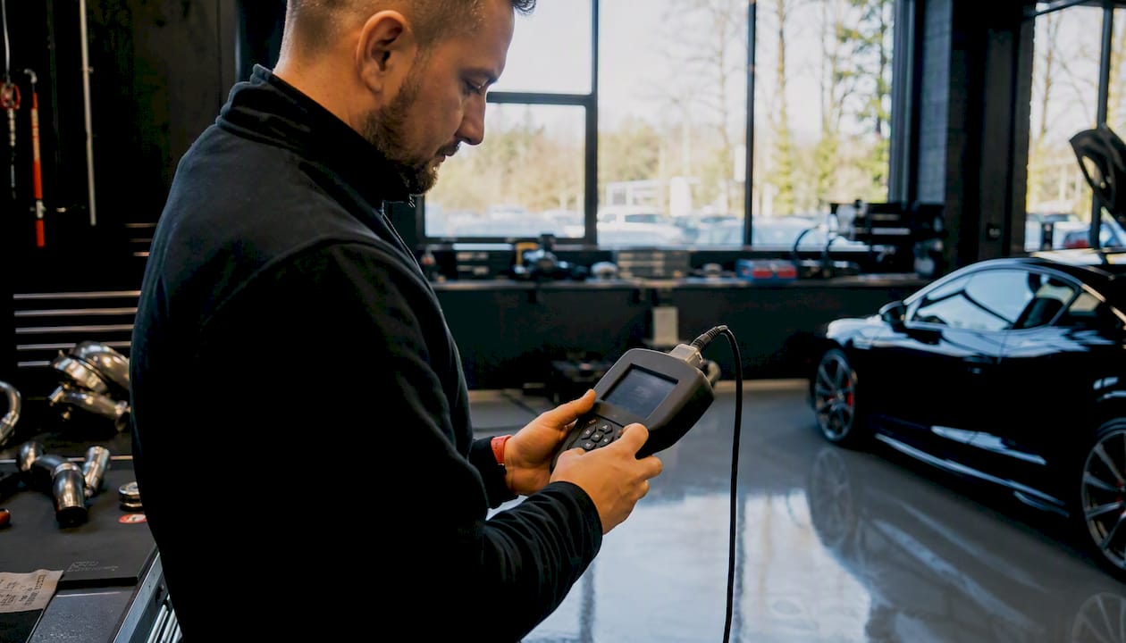 Hands adjusting ECU mapping tool buttons