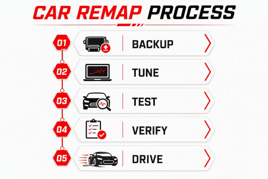 Infographic showing car remap process steps