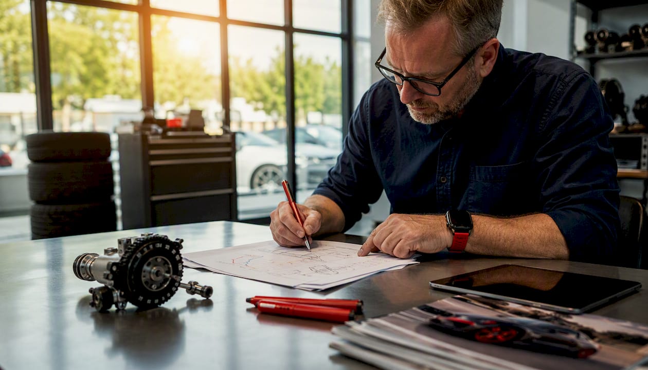 Tuner reviewing printed remapping diagnostic reports
