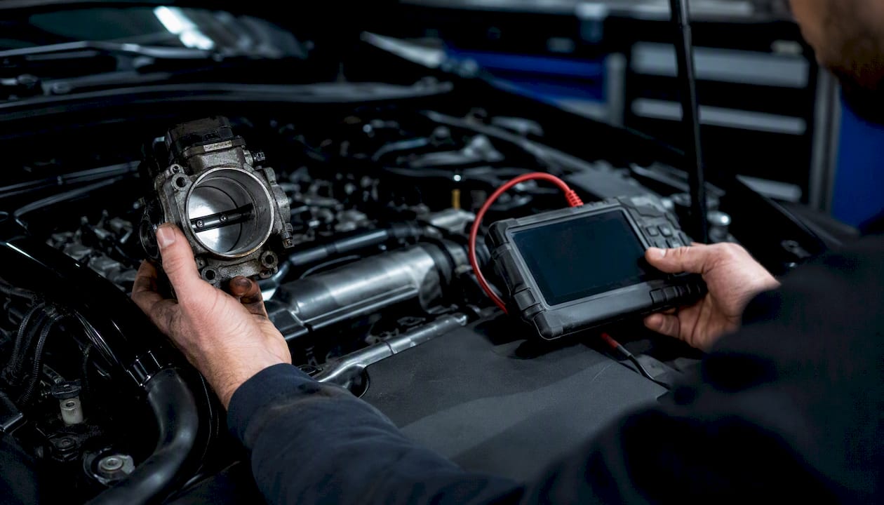 Technician logging engine data for flat spot diagnosis