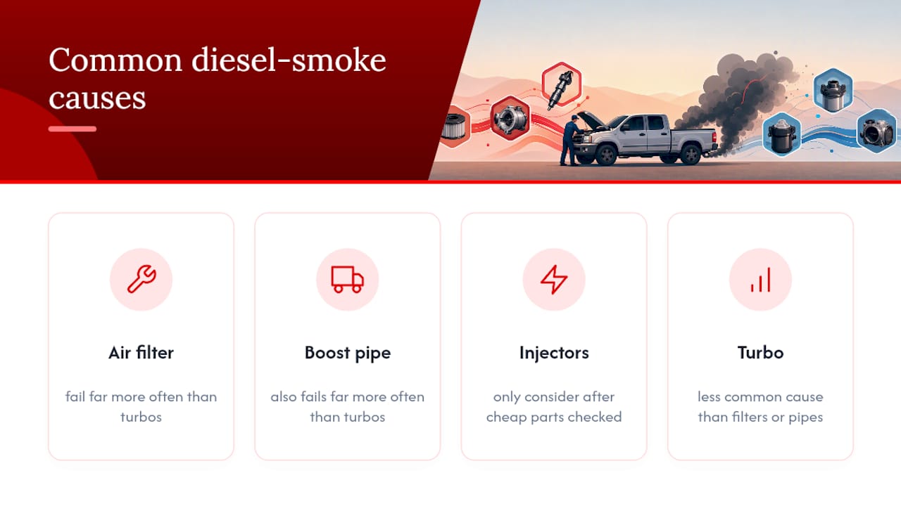 Diagram of common diesel smoke causes and their frequency