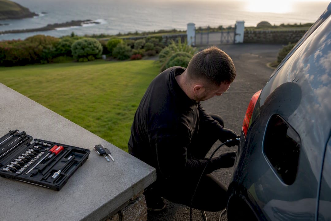 Technician performing mobile vehicle remap