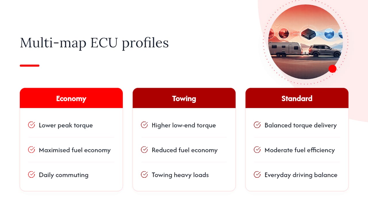 Diagram comparing economy, towing, and standard remaps